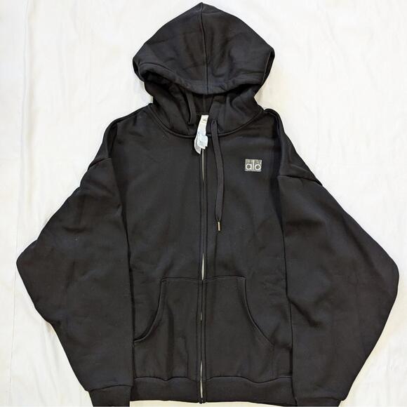 Alo Yoga Accolade Full Zip Hoodie Black Size M Unisex Oversized NWOT - Picture 4 of 9